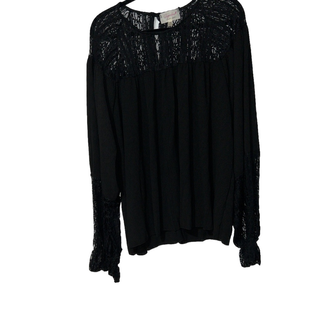 Sugar Fox Black Pleated Blouse S/3X EUC